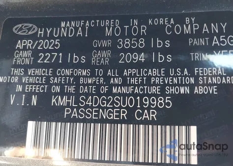 2025 Hyundai Elantra Sel Convenience из США, поврежденный, VIN KMHLS4DG2SU019985